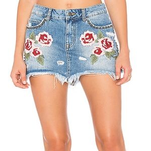 Free People Wild Rose Ember Mini Denim Skirt
